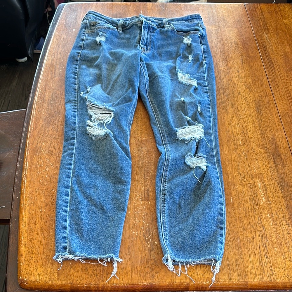 Distressed Mid Rise Skinny Jeans